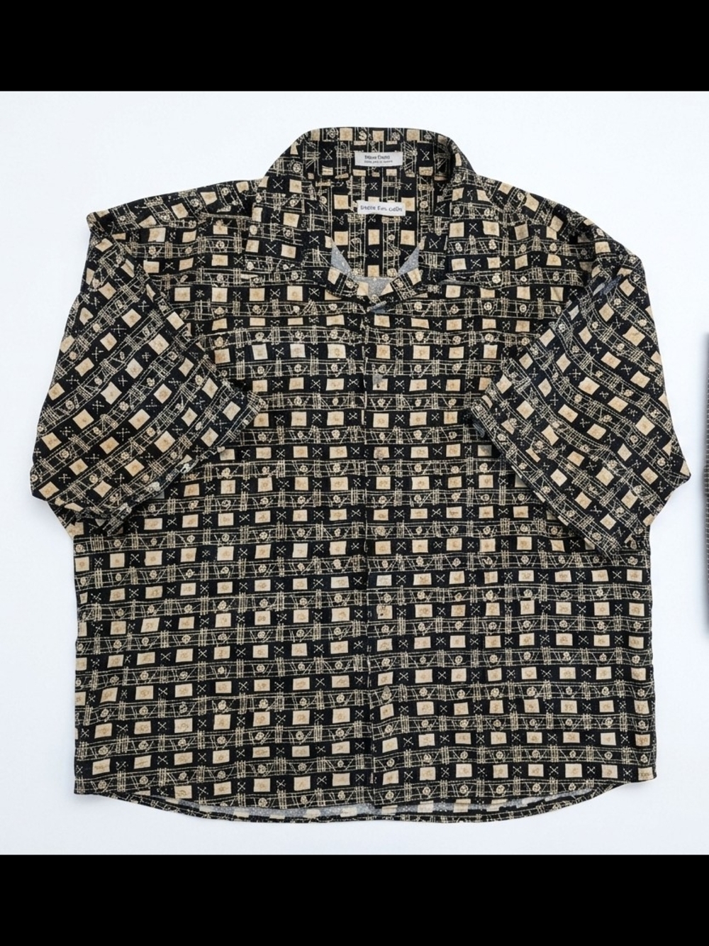 Pierre Cardin Men's XL 100% Cotton Short Sleeve Button-Up Shirt Black/Beige